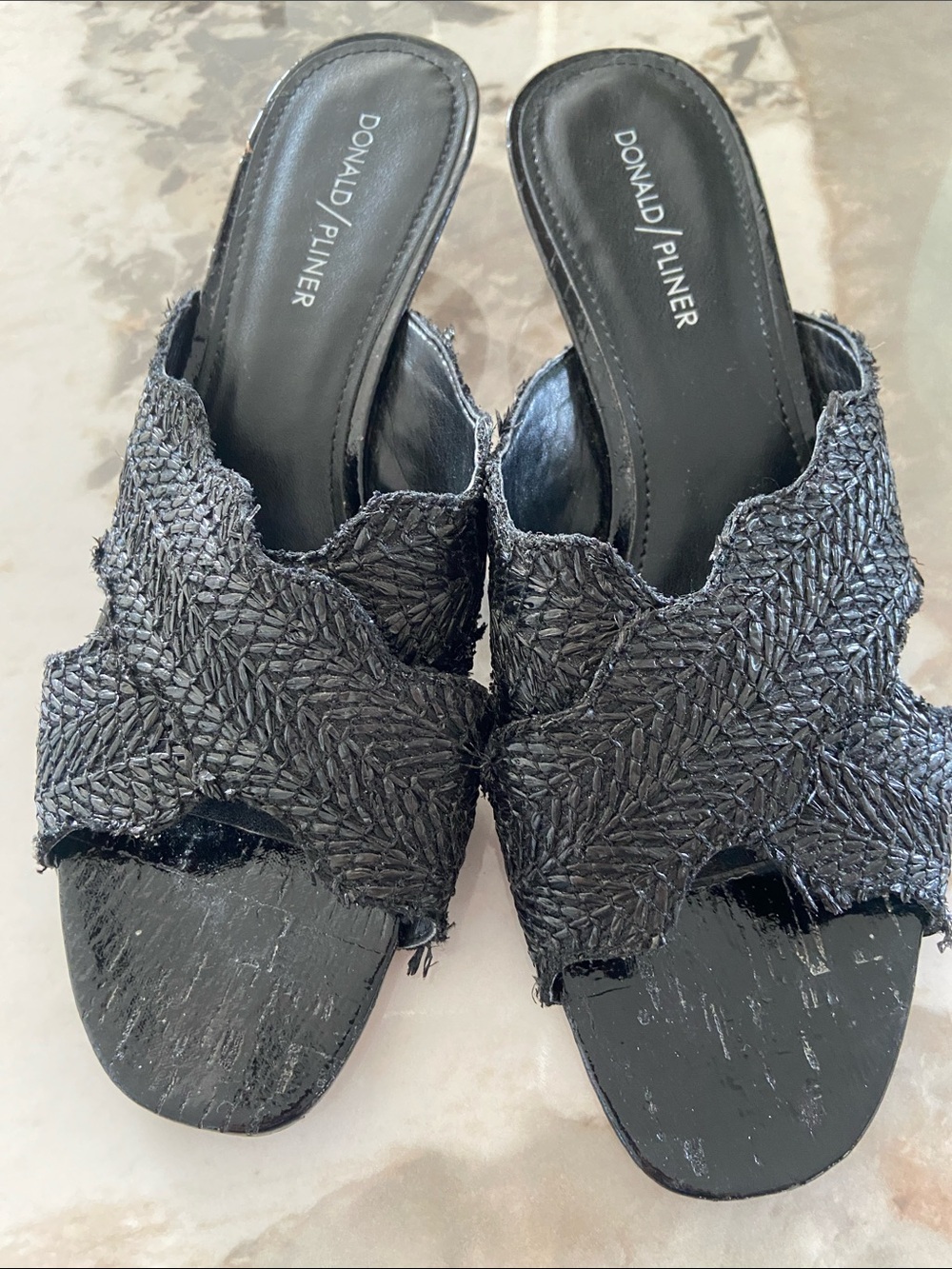 Donald J. Pliner Black Woven Slide Mules. Genuine Leather
